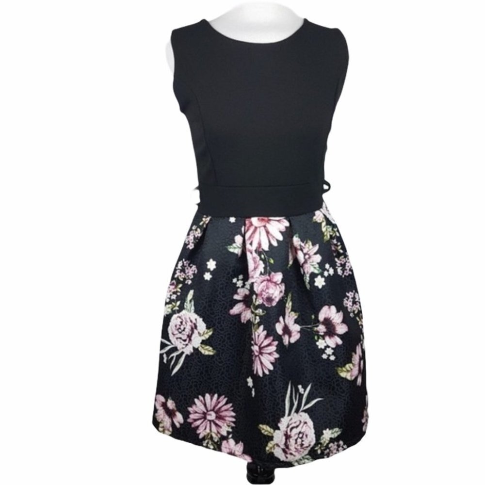 New Black Purple Floral Embossed Cocktail Dress